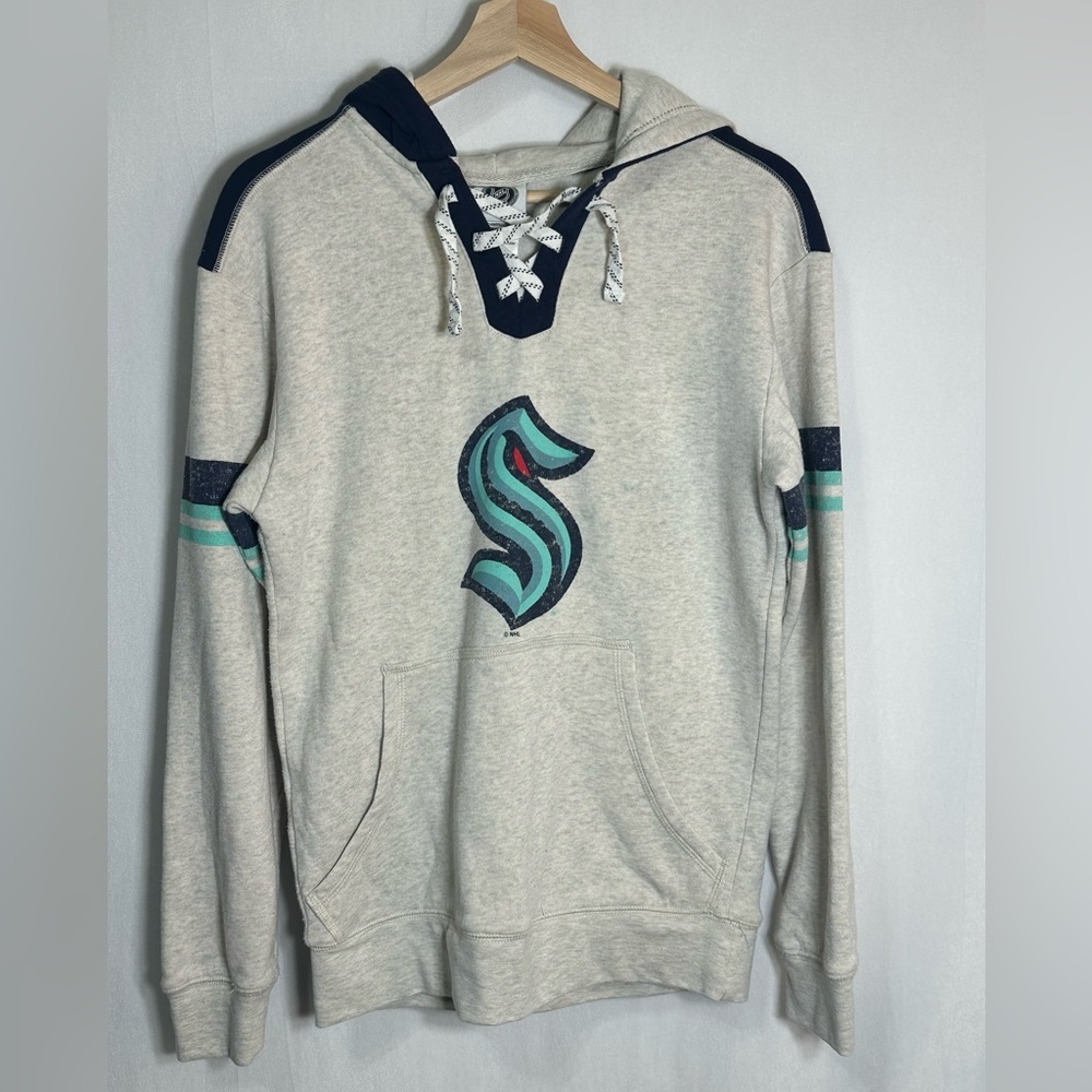 NHL Seattle Kraken Mens Lace Up Hoodie Gray Navy Teal Hockey‎ Sweatshirt Small